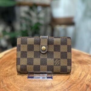 Louis Vuitton Damier Ebene Kiss Lock Wallet Snap Coin Purse Auth Vintage